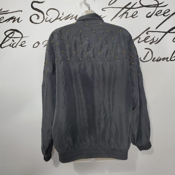 Vintage Fuda International Black Silk with Golden Studs Bomber Jacket - Picture 3 of 8